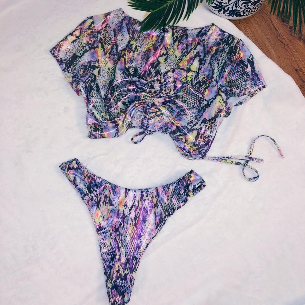 Fashion nova multi colored snake skin print bikini